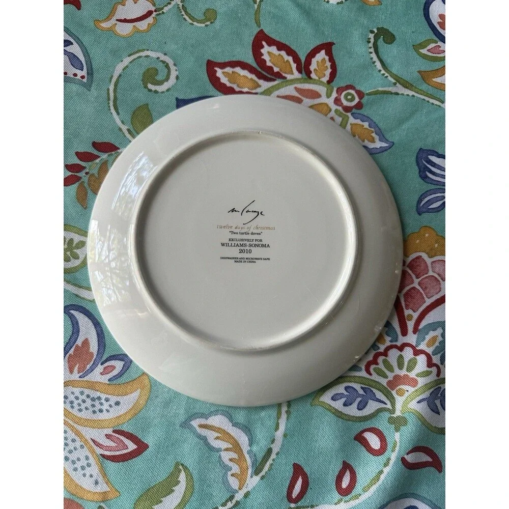 Williams Sonoma 2010 Twelve 12 Days of Christmas Salad Plates Day 2, 8-3/4”